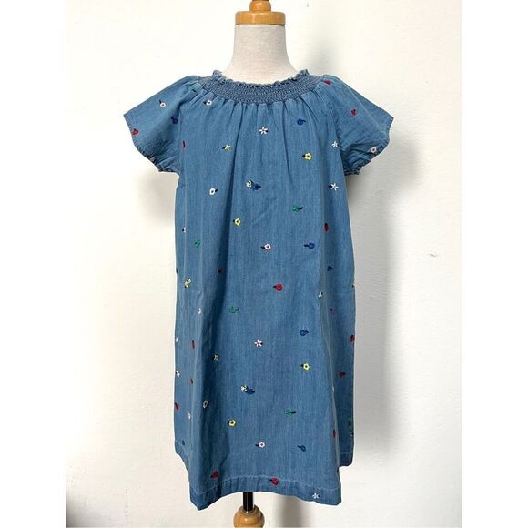 Hanna Andersson Girls 6/7 (120) Flower Embroidered Chambray Denim Dress - Picture 5 of 10